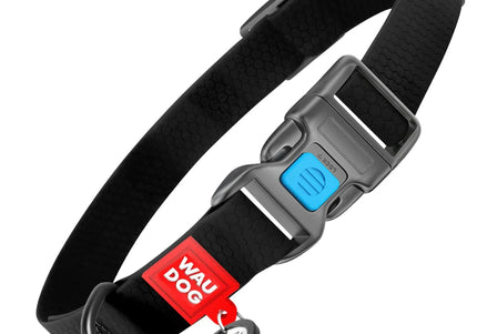 Waudog Waterproof Collar with QR Code Pendant – Black, Small Size, Durable and Secure