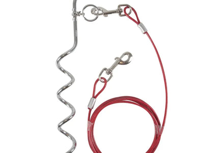 Flamingo Tie Out Stake Ball 46cm – Metal Ground Stake with 3m Steel Training Rope, Durable Design