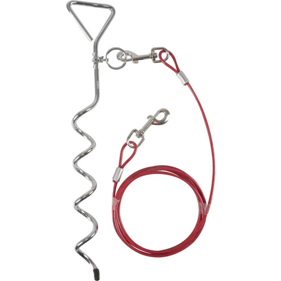 Flamingo Tie Out Stake Ball 46cm – Metal Ground Stake with 3m Steel Training Rope, Durable Design