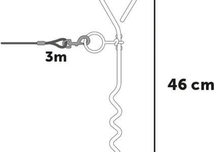 Flamingo Tie Out Stake Ball 46cm – Metal Ground Stake with 3m Steel Training Rope, Durable Design