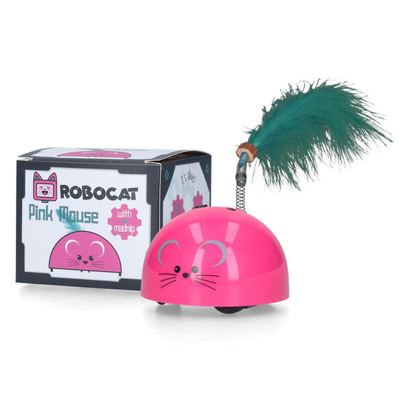 Robocat Interactive Cat Mouse Toy – Motion Sensor, Feather, Madnip Accessory, Pink
