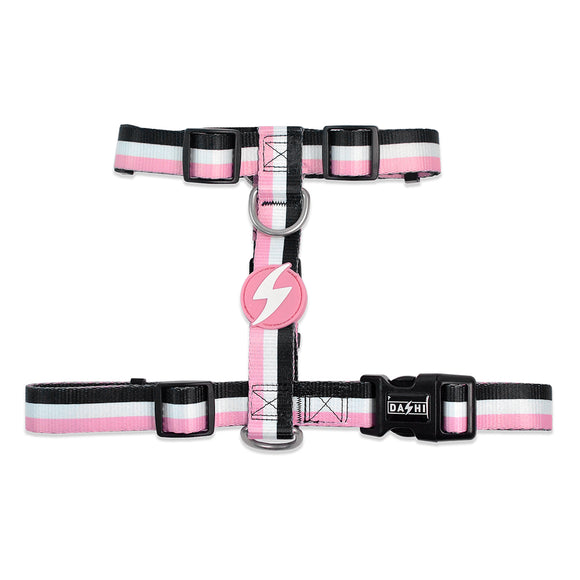Dashi Stripes Pink & Black Back Harness – Adjustable Guard Harness with Secure Straps, XS Size