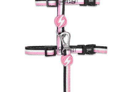 Dashi Stripes Pink & Black Cat Harness and Leash Set – Adjustable, Stylish Striped Design