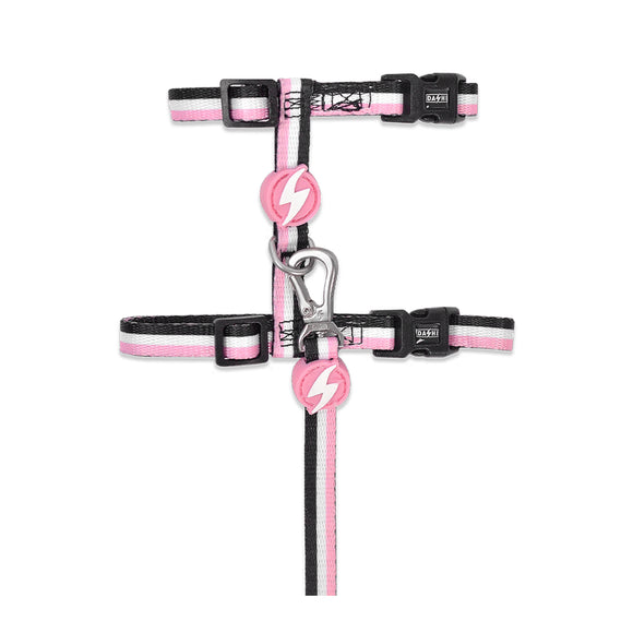 Dashi Stripes Pink & Black Cat Harness and Leash Set – Adjustable, Stylish Striped Design