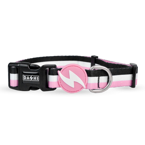 Dashi Stripes Pink & Black Collar – Large Size, Durable Striped Design, Adjustable Fit