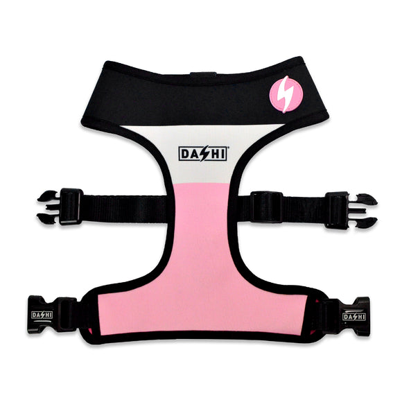 Dashi Stripes Pink & Black Neo Mesh Harness – Reversible Neoprene, Pressure-Free Design, XS