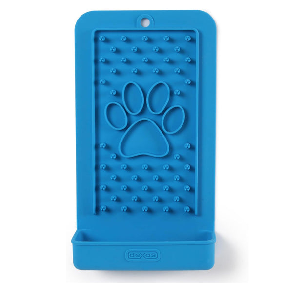 Dexas Snack & Distract Silicone Licking Mat with Pocket – Vertical Design, Blue