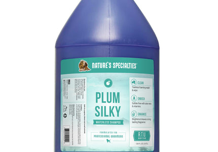 Nature's Specialties Plum Silky Waterless Shampoo – Gentle Dry Formula, Revitalizes Coat Color, 3.8L