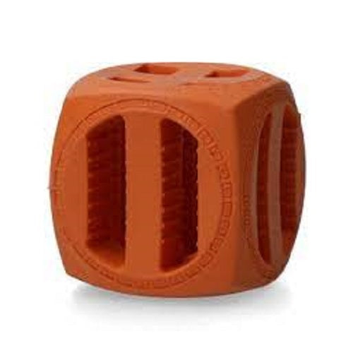 Dog Comets Pollux Rubber Treat Toy – 5.5cm Bouncing Cube, Durable Orange Design