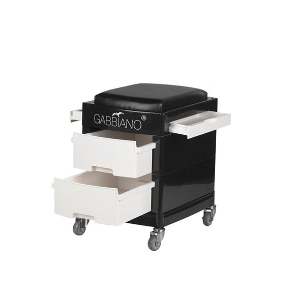 Gabbiano 16-1 Grooming Trolley with Seat – Mobile Storage, 2 Drawers, Black and White