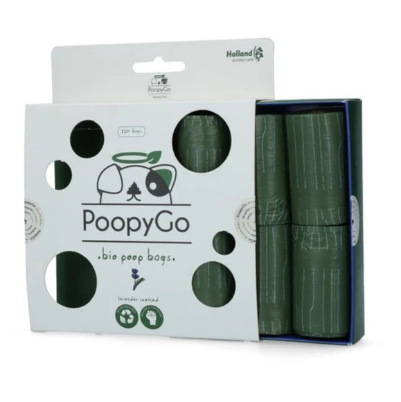 Holland PoopyGo Bio Poop Bags – Biodegradable Lavender Scented Waste Bags, 8 Rolls of 15