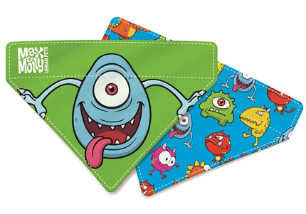 Max&Molly Little Monsters Reversible Bandana – Double-Sided Dog Scarf, Small Size