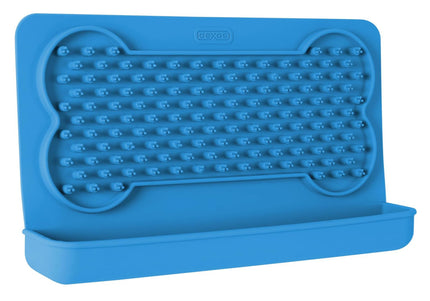 Dexas Snack & Distract Silicone Licking Mat with Pocket – Horizontal Blue, Calming Design
