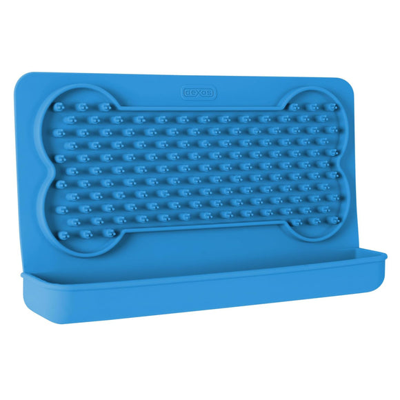 Dexas Snack & Distract Silicone Licking Mat with Pocket – Horizontal Blue, Calming Design