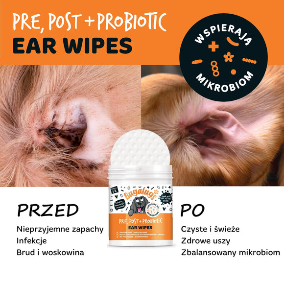 Bugalugs Pre, Post + Probiotic Cat Ear Cleaning Wipes, 100 Count