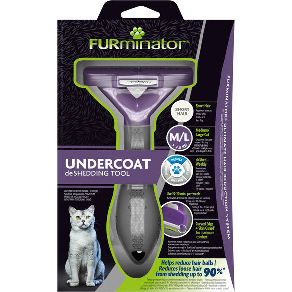 FURminator Short Hair Cat Brush M/L – Stainless Steel Deshedding Tool, Ergonomic Handle