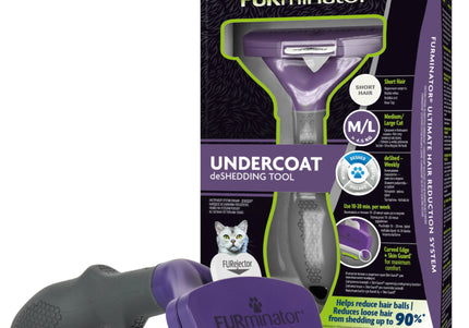 FURminator Short Hair Cat Brush M/L – Stainless Steel Deshedding Tool, Ergonomic Handle