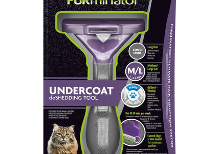 FURminator Long Hair Cat Deshedding Tool – Medium/Large, Stainless Steel Edge, Ergonomic Grip