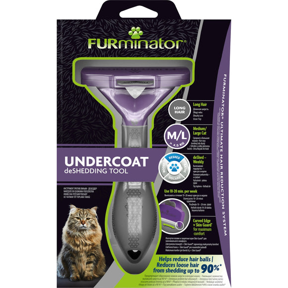 FURminator Long Hair Cat Deshedding Tool – Medium/Large, Stainless Steel Edge, Ergonomic Grip