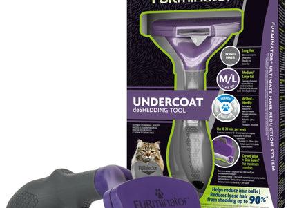 FURminator Long Hair Cat Deshedding Tool – Medium/Large, Stainless Steel Edge, Ergonomic Grip