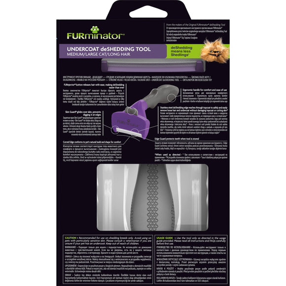 FURminator Long Hair Cat Deshedding Tool – Medium/Large, Stainless Steel Edge, Ergonomic Grip