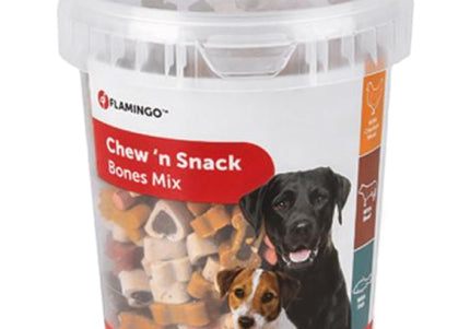 Flamingo Chew'n Snack Bone Mix – Assorted Chicken, Beef, Fish Training Treats, 500g Pack