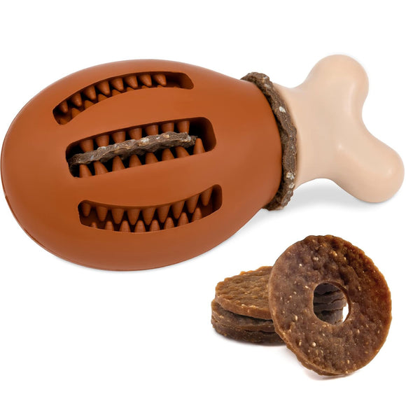 PetSafe Busy Buddy Chompin' Chicken Dog Chew Toy – Chicken Leg Shape, Small/Medium, Durable Design