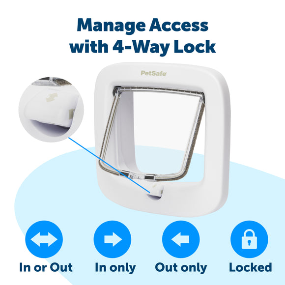PetSafe Manual-Locking Cat Flap – White Door with Built-in Tunnel and Secure Locking Mechanism