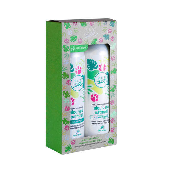 Pet Silk Vegan Aloe Vera Oatmeal Set – Concentrated Shampoo and Conditioner Duo, 2x473ml