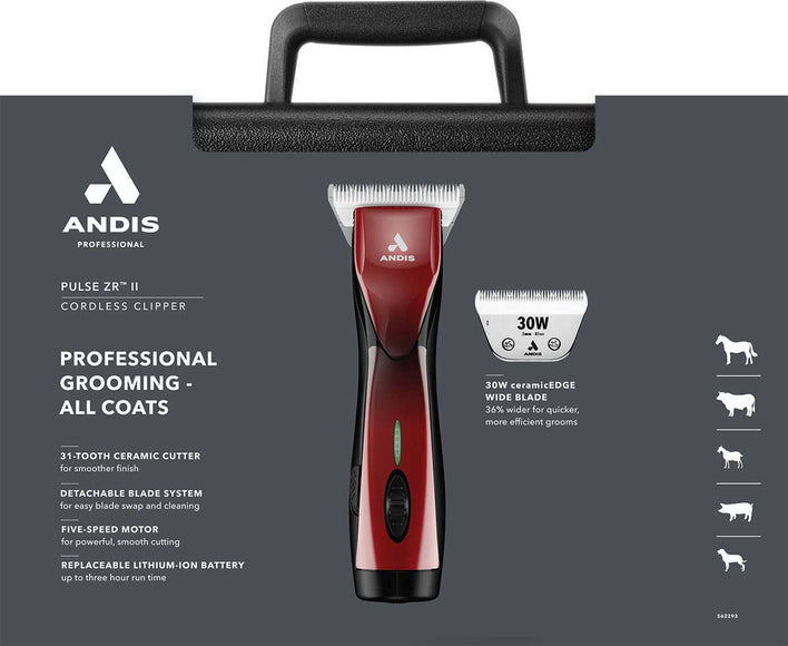 Andis Pulse ZR II Red Cordless Clipper – 5-Speed, 2 Batteries, Wide CeramicEdge Blade 0.5mm
