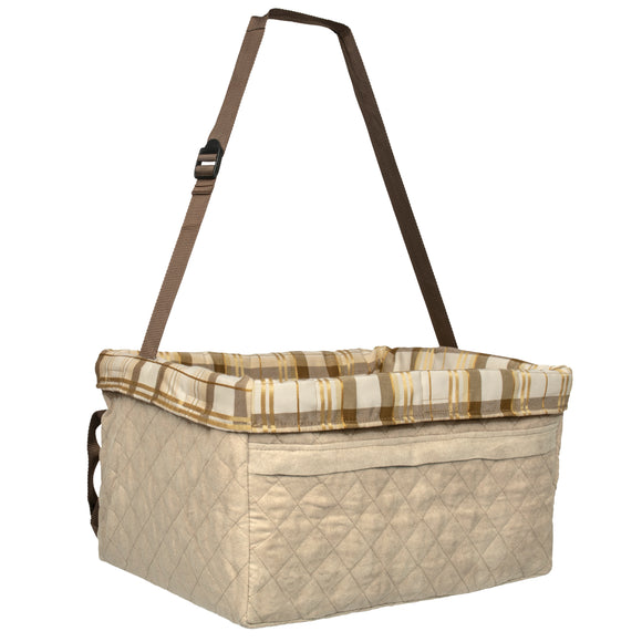 PetSafe Happy Ride Booster Seat Tan – Medium Size, Secure Elevated Car Seat in Beige