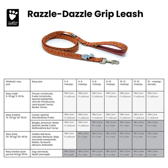 Hurtta Razzle-Dazzle Gripp Leash Blackberry – Soft-Grip 180cm Dog Leash, Comfortable and Durable