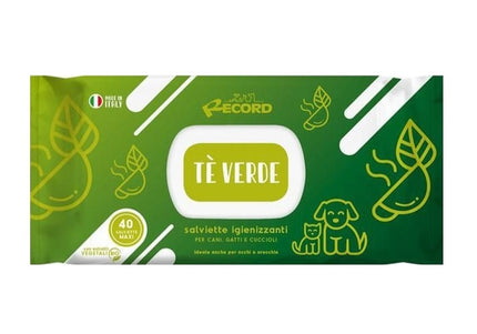 Record Green Tea Grooming Wipes – Universal Cleaning Cloths, 40 Pack, Gentle Scented Formula