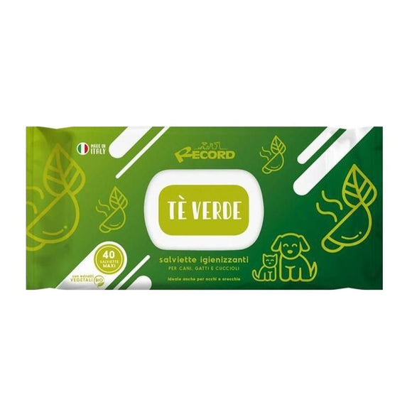 Record Green Tea Grooming Wipes – Universal Cleaning Cloths, 40 Pack, Gentle Scented Formula