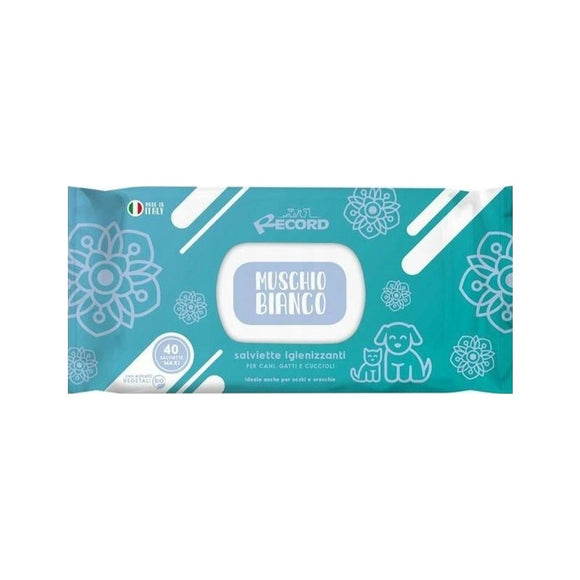 Record Salviette Muschio Bianco Grooming Wipes – White Musk Scent, 40 Soft Cleansing Sheets