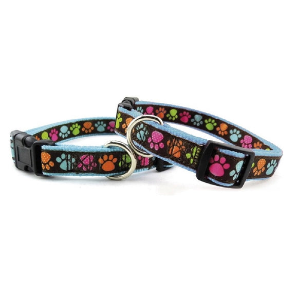 Record Zampine Collar Turquoise – Colorful Paw Print Dog Collar, Large, Durable Nylon