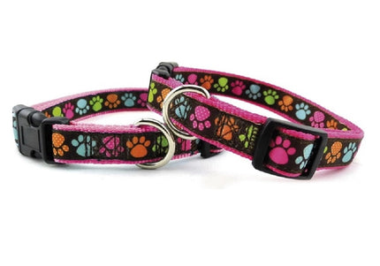 Record Zampine Collar Pink – Colorful Paws Design, Large Size, Durable Nylon Construction
