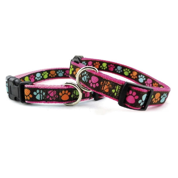 Record Zampine Collar Pink – Colorful Paws Design, Large Size, Durable Nylon Construction