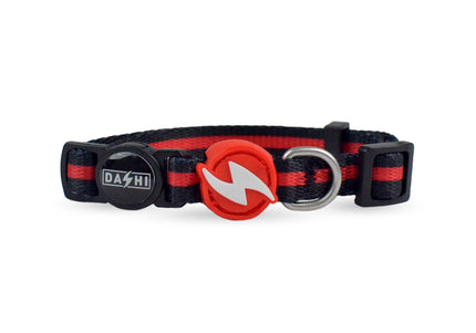 Dashi Stripes Red & Black Cat Collar – Adjustable Nylon Design with Secure Buckle