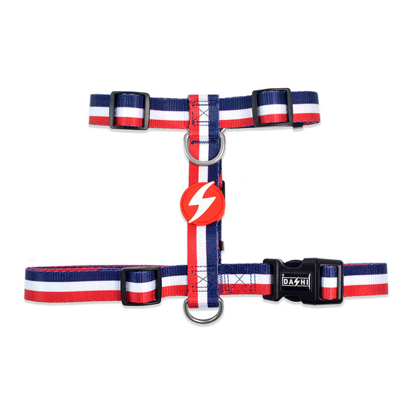 Dashi Stripes Red & Blue Back Harness – Adjustable Guard Harness with Red and Blue Stripes, XS Size