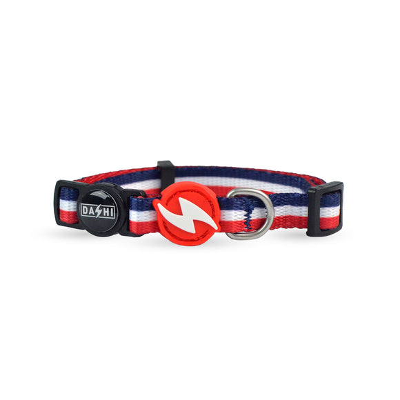 Dashi Stripes Red & Blue Cat Collar – Adjustable Nylon, Stylish Dual-Color Design