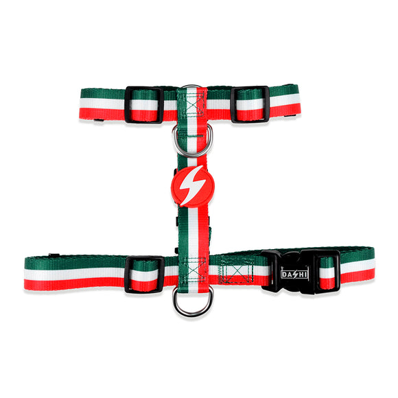 Dashi Stripes Green & Red Back Harness – Adjustable Guard Dog Harness, XS, Stylish Durable Design