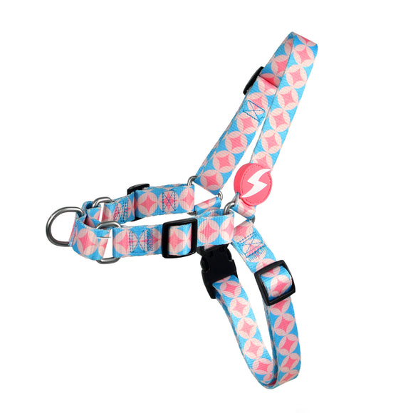 Dashi Coral Front Harness – Norwegian No-Pull Dog Harness, Pink Circle Pattern, Large Size