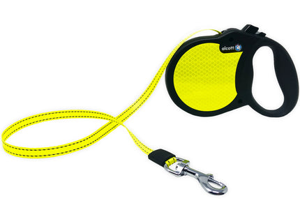 Alcott Visibility Retractable Leash 5m – Reflective Neon Tape, Medium, Enhanced Night Safety