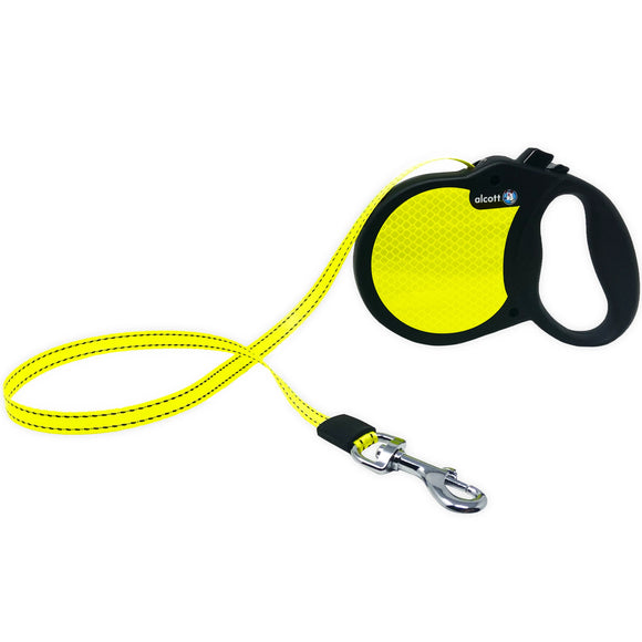 Alcott Visibility Retractable Leash 5m – Reflective Neon Tape, Medium, Enhanced Night Safety