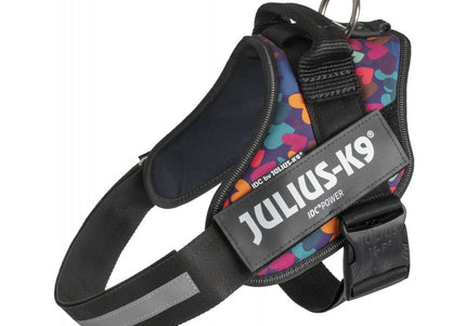 Julius-K9 IDC Powerharness Mixed Hearts – High-Quality Adjustable Harness, Colorful Design, Baby 2 Size