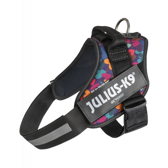 Julius-K9 IDC Powerharness Mixed Hearts – High-Quality Adjustable Harness, Colorful Design, Baby 2 Size