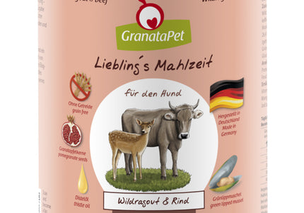 GranataPet Venison Ragout & Beef – Grain-Free Wet Food, Game and Beef Recipe, 800g