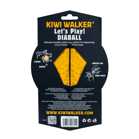 Kiwi Walker Let's Play Diaball – Blue Geometric Treat Dispensing Toy, Medium Size, Durable Design