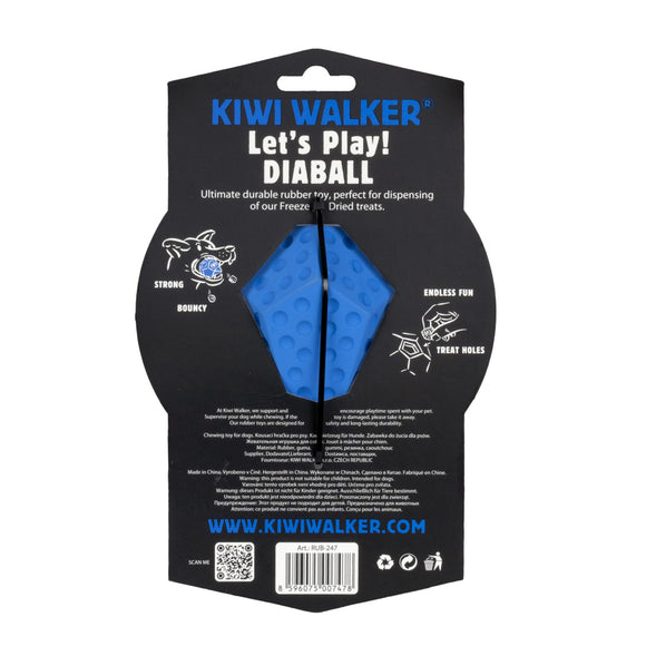 Kiwi Walker Let's Play Diaball – Blue Geometric Treat Dispensing Toy, Medium Size, Durable Design